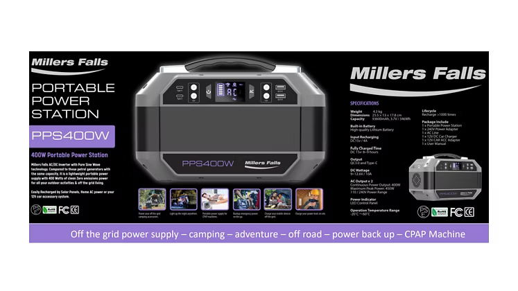 400W MILLERS FALLS PORTABLE POWER STATION